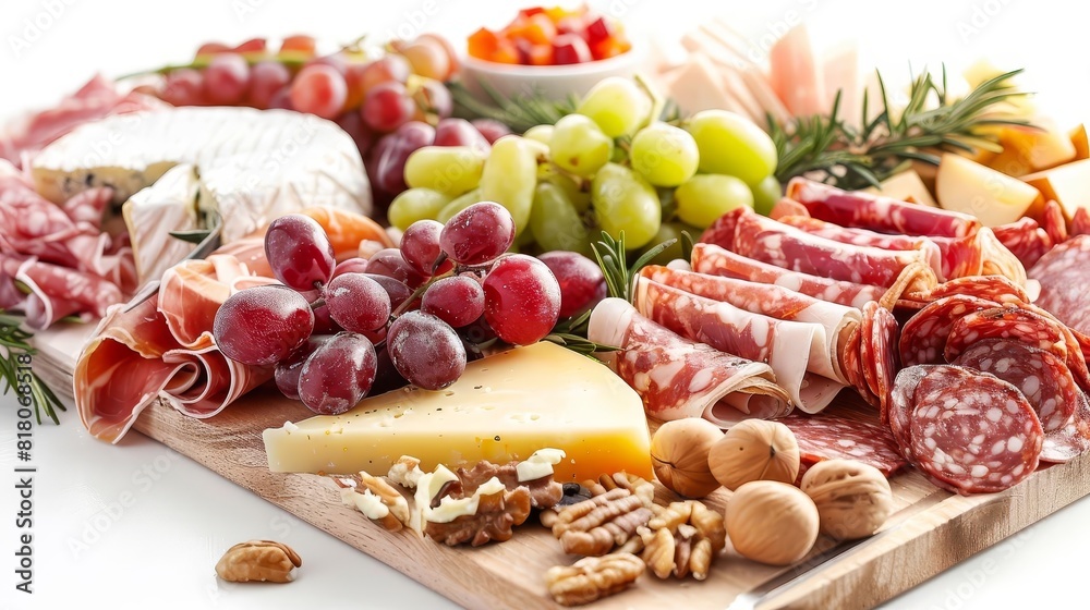 gourmet artisan cheese and charcuterie board with assorted meats cheeses fruits and nuts isolated on white background food photography gourmet artisan cheese and charcuterie board with assorted meats cheeses fruits and nuts isolated on white background food photography