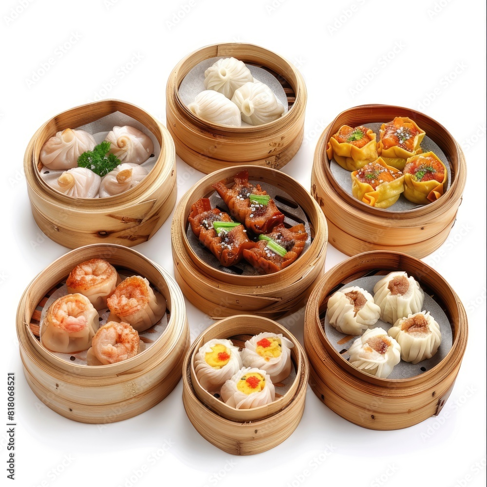 op view fragrant dim sum dumping set with white background and ...