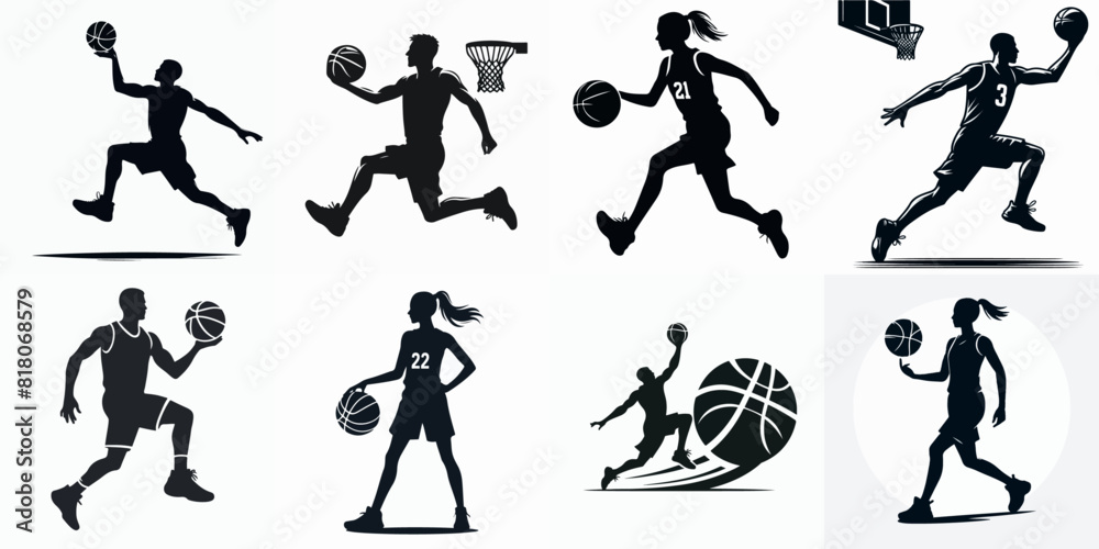collection of basketball player silhouette. vector illustration