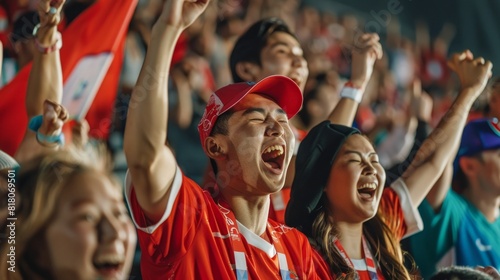 Group of People Cheering in Stadium