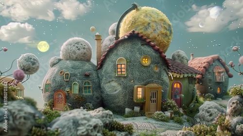 A soft wolly planet cute house UHD wallpaper photo