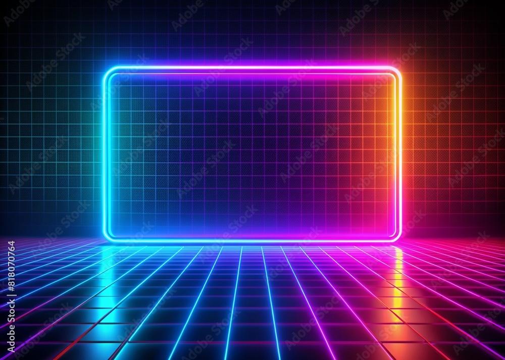 Square rectangle neon motion graphic frame with blue and pink light moving, Futuristic Sci-Fi abstract background
