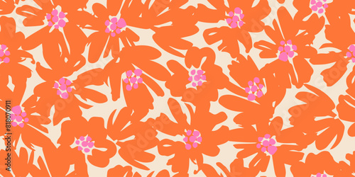 Exotic hand drawn flowers, seamless patterns with floral for fabric, textiles, clothing, wrapping paper, cover, banner, home decor, abstract backgrounds.