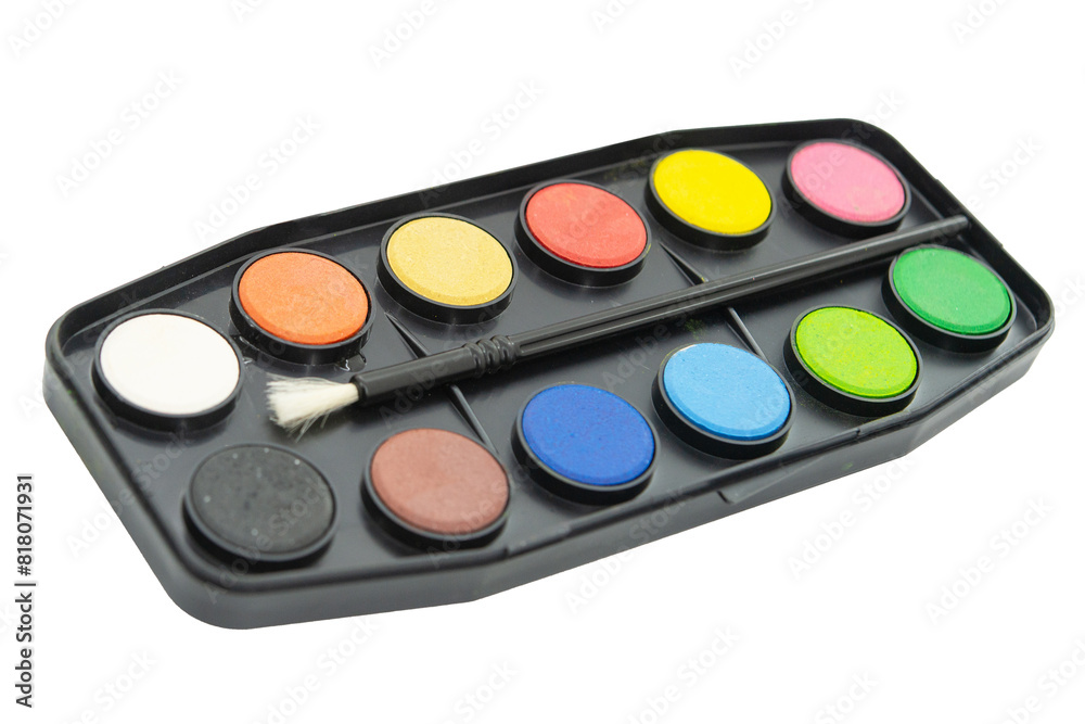 Watercolor pallet with brush isolated on white background. Watercolor pallet with brush isolated on white background.