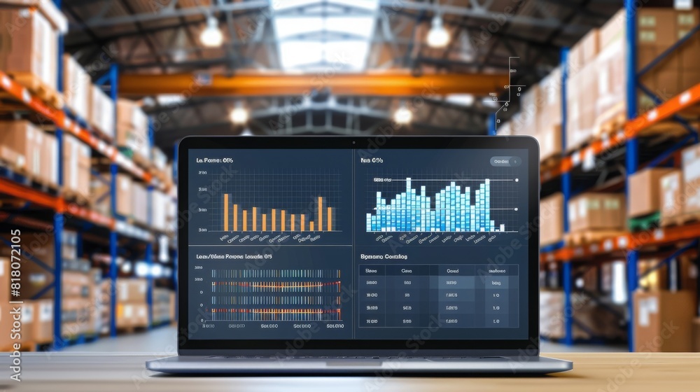 Depict a comprehensive analytics dashboard displaying key performance indicators (KPIs) related to inventory turnover, order fulfillment rates, and transportation costs, enabling data-driven