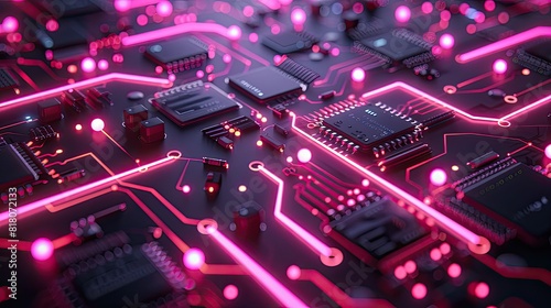 Tech board with neon lines and nodes