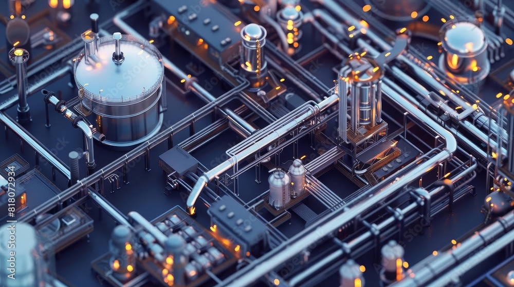industrial oil refinery with intricate pipeline network aerial perspective concept illustration industrial oil refinery with intricate pipeline network aerial perspective concept illustration