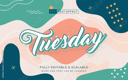 letter tuesday text effect design vector editable. memphis background