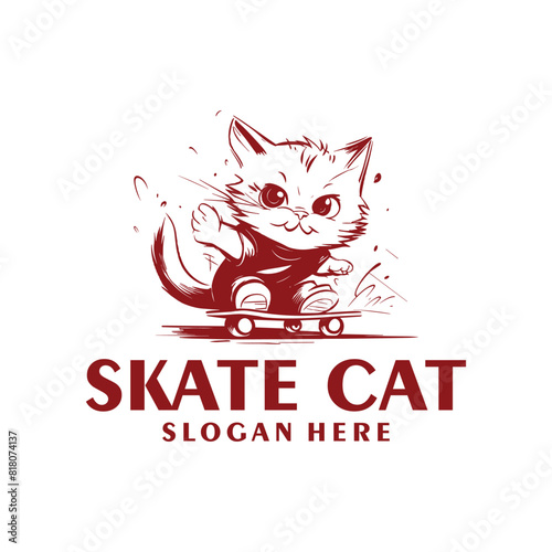 Skateboard cat logo vector illustration