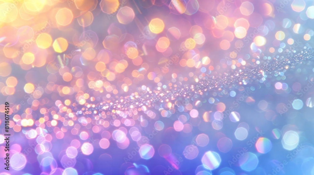 Abstract blur bokeh banner background. Rainbow colors, pastel purple, blue, gold yellow, white silver, pale pink bokeh background --ar 16:9 Job ID: 12346510-1220-4007-a8c0-07f66218eecd
