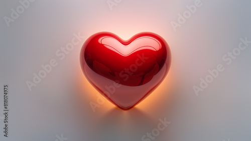 3D Heart in Acrylic and Luminous Glass Isolated on a White Background.