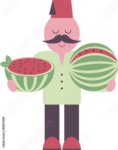 Waiter with watermelon, vector design element photo