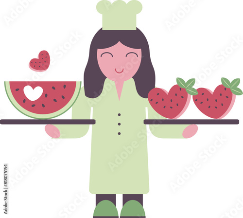 Waitress with watermelon, vector design element photo