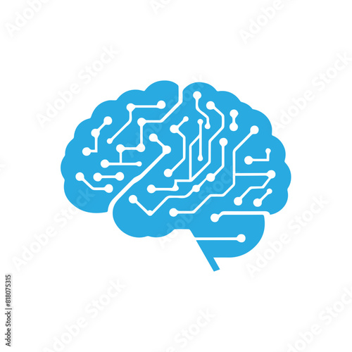 Human brain and artificial intelligence flat design