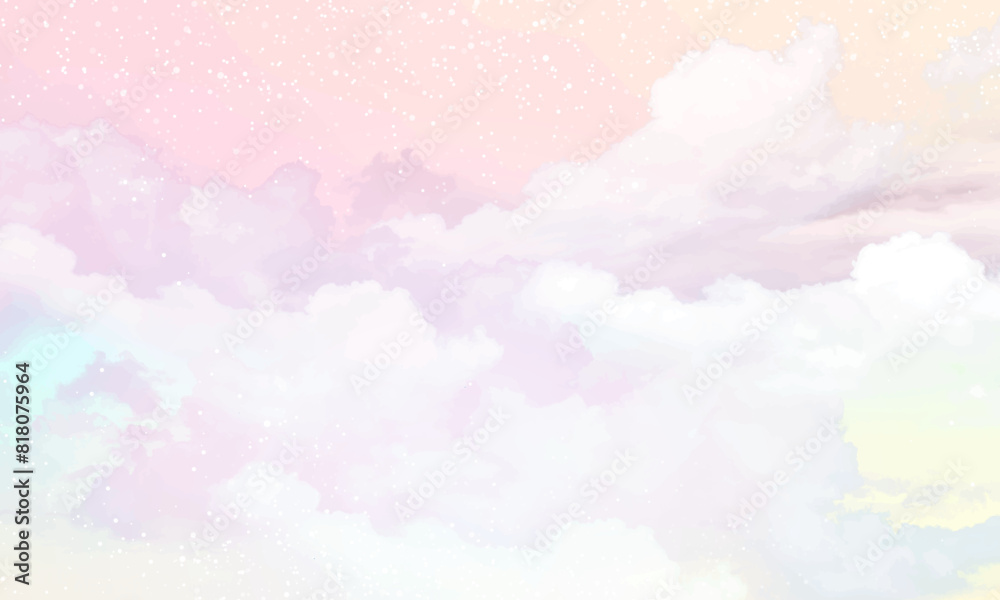 Sugar cotton pink clouds vector design background. Glamour fairytale backdrop. Plane sky view with stars and sunset. Watercolor style texture. Delicate card. Elegant decoration. Fantasy pastel color Sugar cotton pink clouds vector design background. Glamour fairytale backdrop. Plane sky view with stars and sunset. Watercolor style texture. Delicate card. Elegant decoration. Fantasy pastel color