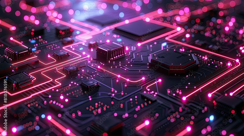 Tech board with neon lines and nodes Tech board with neon lines and nodes