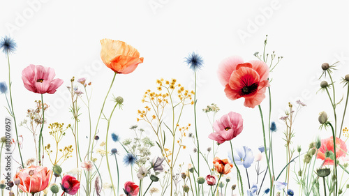ilustracion estilo acuarelas sobre flores del campo fondo blanco © gerson