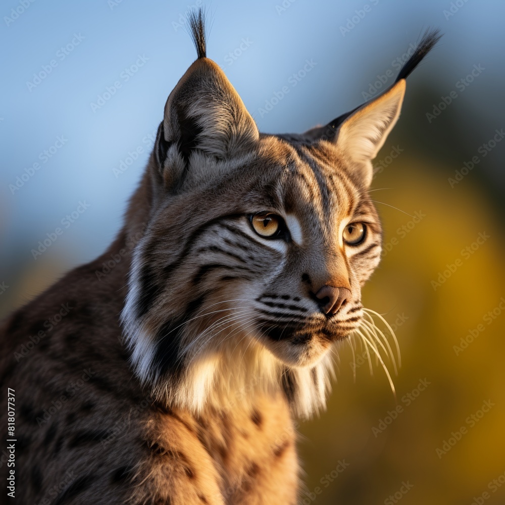 A close up of a lynx staring off into the distance with an intense expression on its face. A close up of a lynx staring off into the distance with an intense expression on its face.