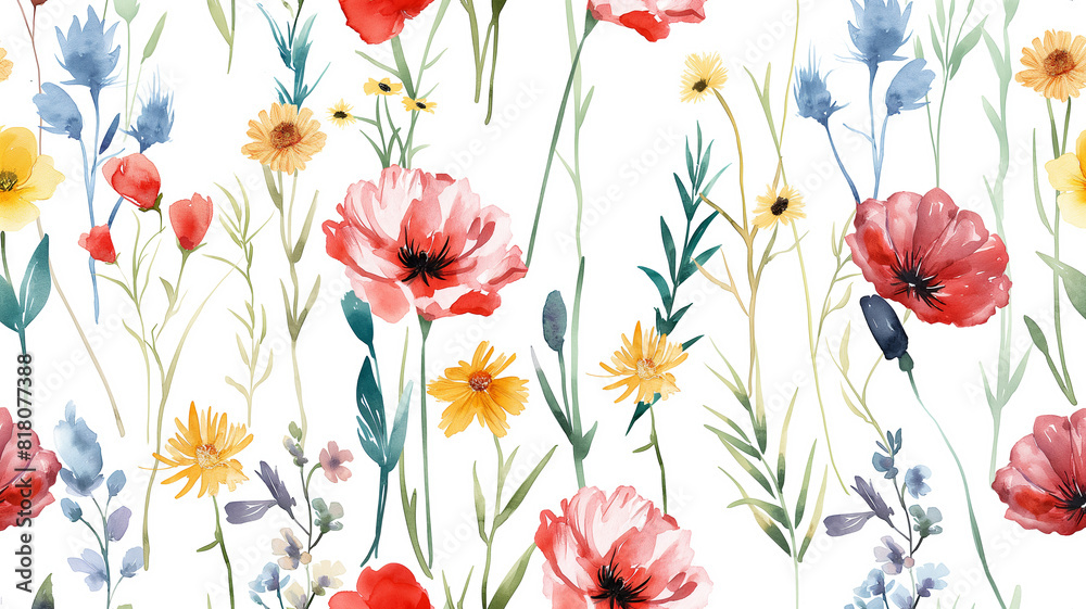 ilustracion estilo acuarelas sobre flores del campo fondo blanco ilustracion estilo acuarelas sobre flores del campo fondo blanco