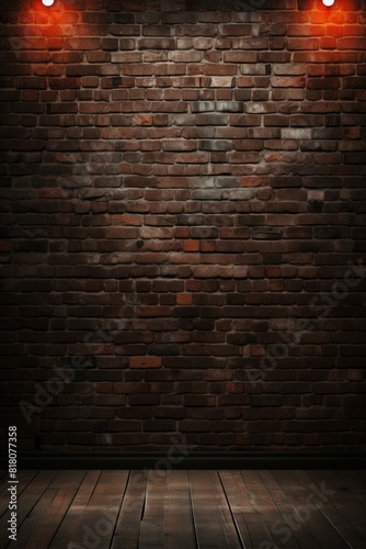 3d rendering of  a  Exposed brick wall illuminated by two spotlights.