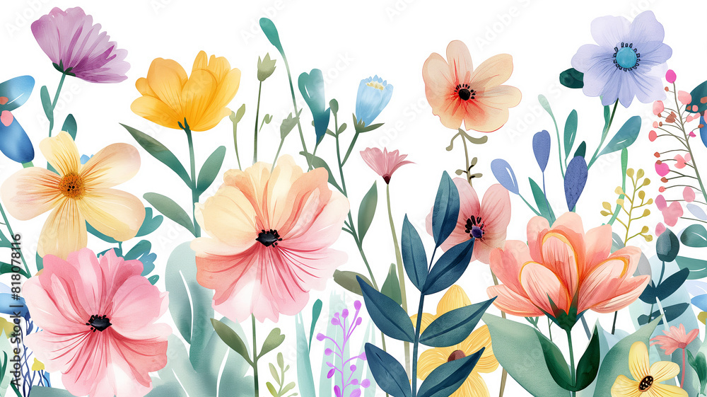 ilustracion estilo acuarelas sobre flores del campo fondo blanco ilustracion estilo acuarelas sobre flores del campo fondo blanco
