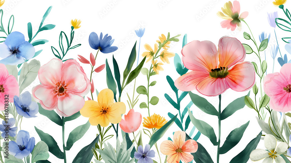 Obraz premium ilustracion estilo acuarelas sobre flores del campo fondo blanco