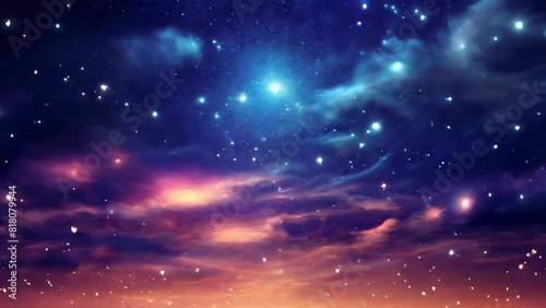 Night sky universe with twinkling stars moving foward starfield photo