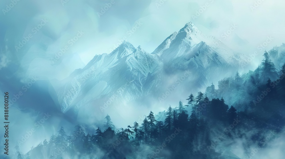 Obraz premium misty mountain landscape generated by artificial intelligence digital painting