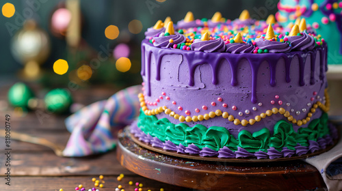Festive cake for Mardi Gras Fat Tuesday holiday on woo photo