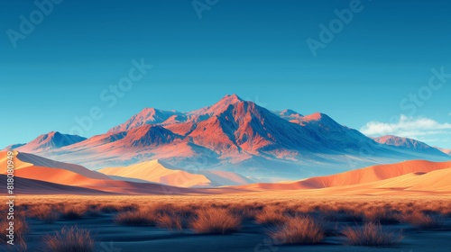 A stark desert landscape reimagined in the minimalist style