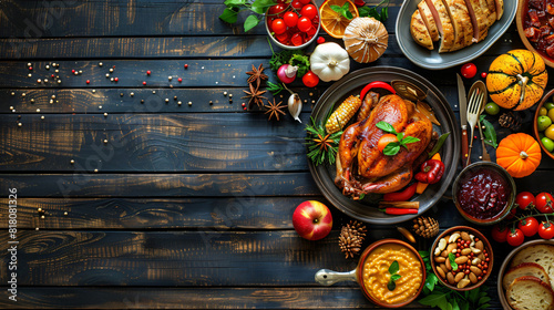 Festive dishes with tasty turkey for Thanksgiving Day