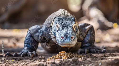 komodo dragon eyeing mealworms on ground wildlife animal photography