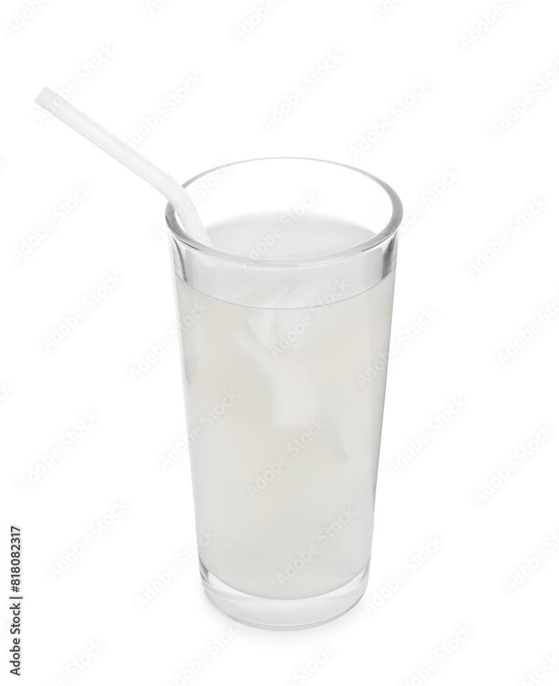 Glass of coconut water isolated on white Glass of coconut water isolated on white