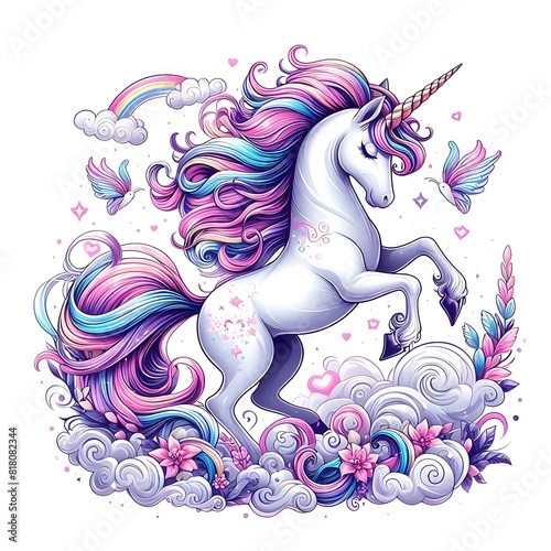 A unicorn with rainbow hair and rainbow tail realistic lively used for printing attractive lively.