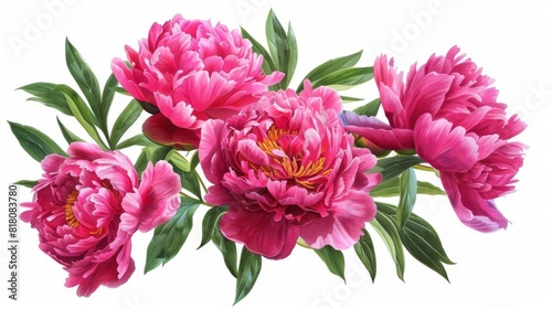 lush bouquet of vibrant pink peonies in full bloom isolated on white background floral still life digital illustration