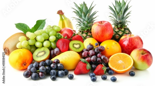 A variety of fruits are arranged together on a white background. photo
