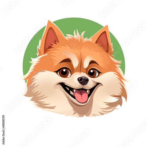 Cartoon Portrait of a Spitz dog on a green background