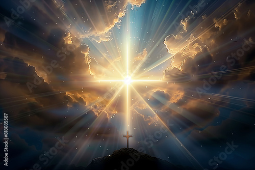 Radiant Light Shining from a Cross in the Sky  Symbolizing Faith and Hope