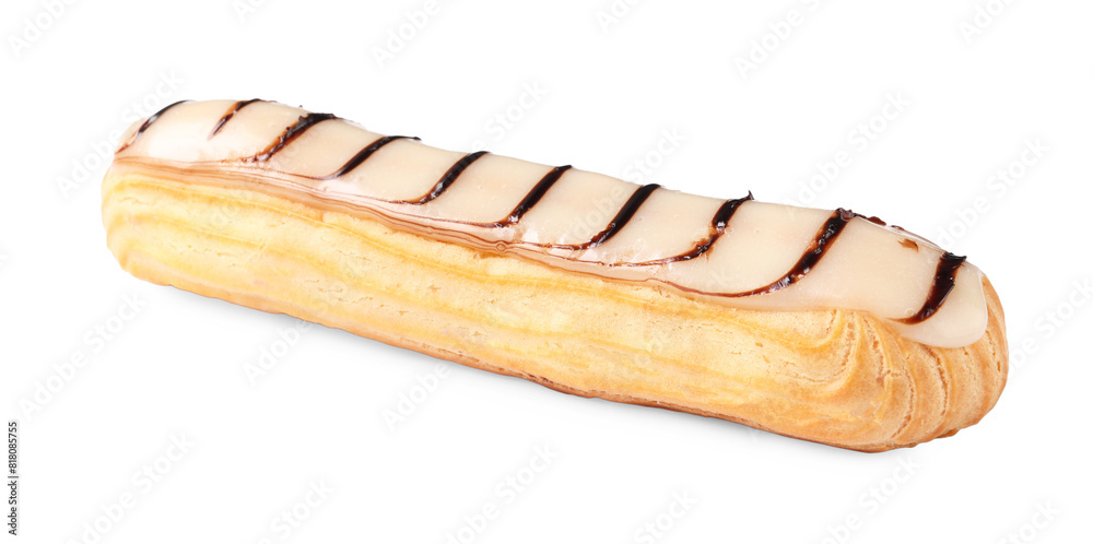 Delicious eclair covered with glaze isolated on white Delicious eclair covered with glaze isolated on white
