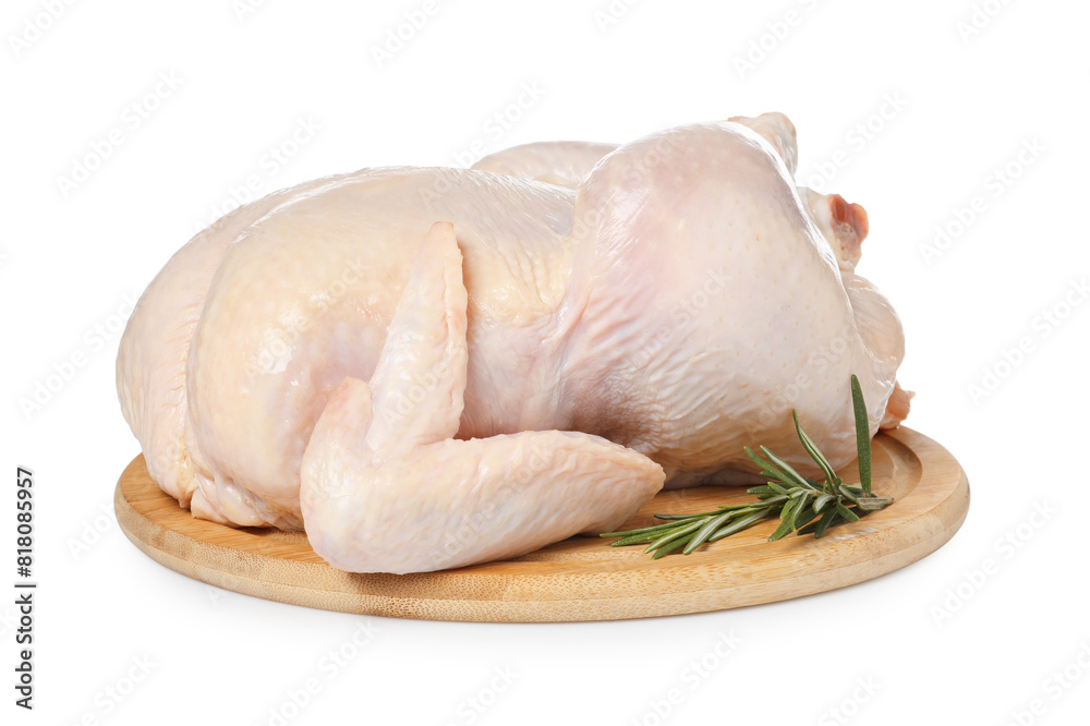 Fresh raw chicken with rosemary isolated on white Fresh raw chicken with rosemary isolated on white