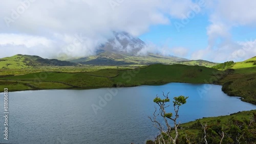 View of the mount Pico from Lagoa do Capitao lake in Pico island Azores Portugal photo