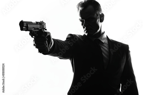 one secret service security bodyguard agent man in silhouette on white background 