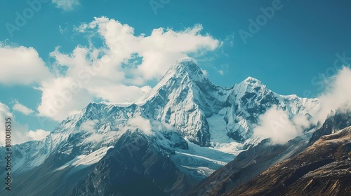 majestic snowy mountain peaks against blue sky landscape photography
