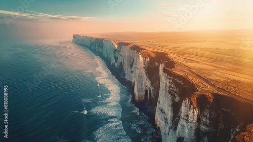 majestic white cliffs of dover illuminated by golden hour sunlight landscape photography