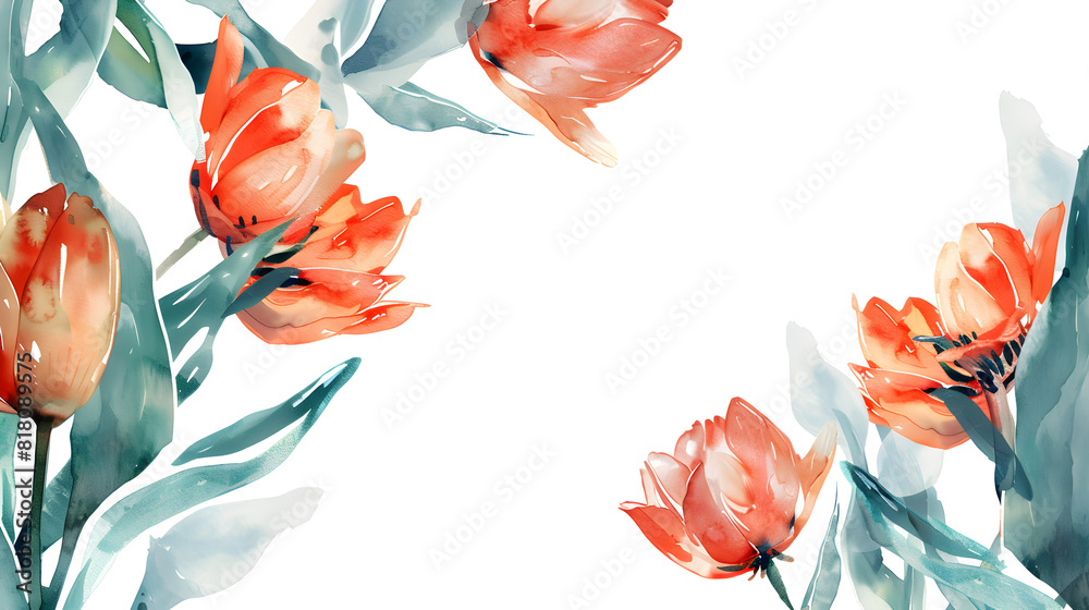 Naklejka premium Watercolor tulips on a white background