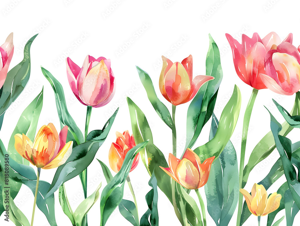 Obraz premium Watercolor tulips on a white background