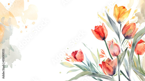 Watercolor tulips on a white background #818089551