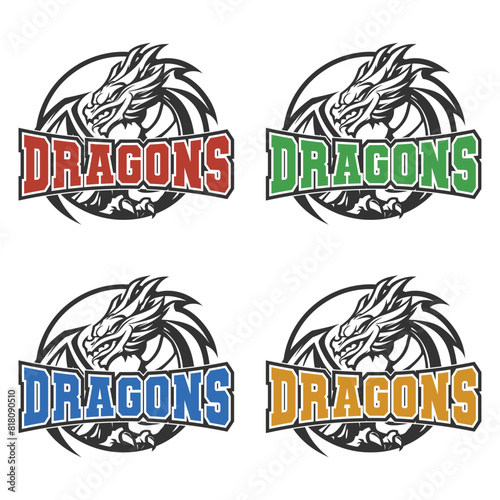 Dragons, Illustration Clip Art Design Shape. Mascot Silhouette Icon Vector. photo