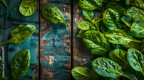 Healthy Organic Malabar Spinach on a Wooden Background photo