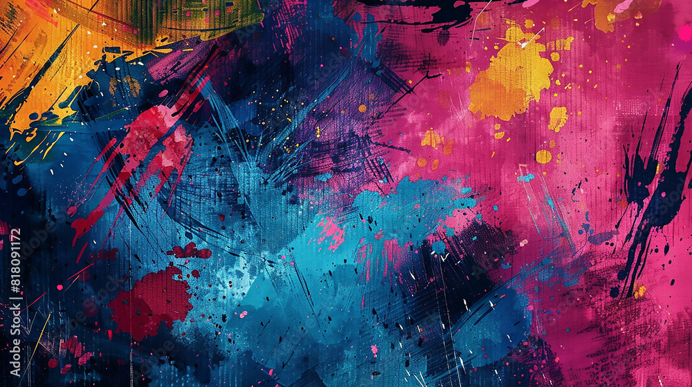 A canvas covered in rich textures and bold brush strokes, with splashes of bright colors, symbolizing the explosive energy of creativity on a rich texture background.